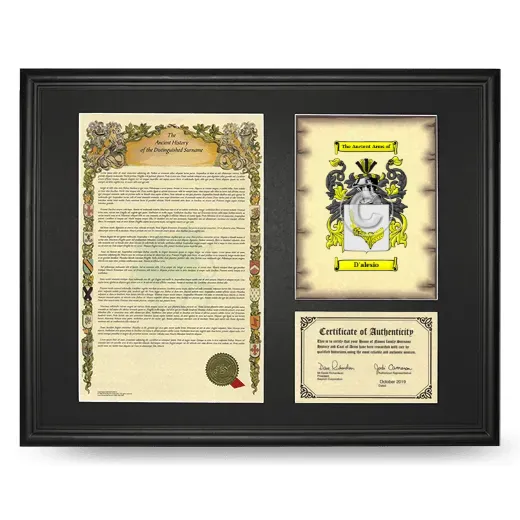D'alesio Framed Surname History and Coat of Arms - Black