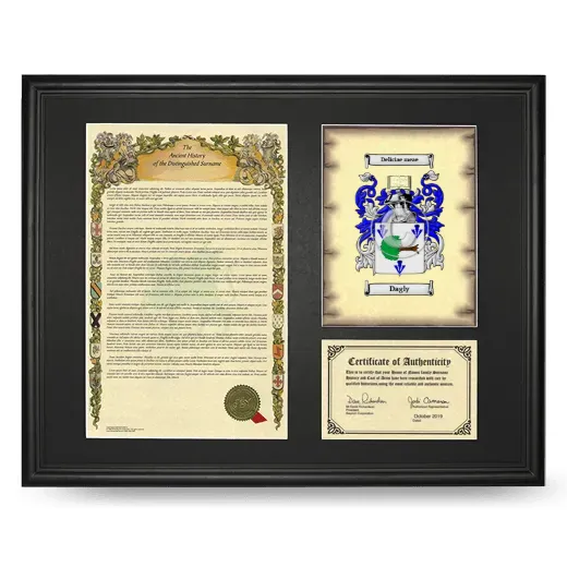 Dagly Framed Surname History and Coat of Arms - Black