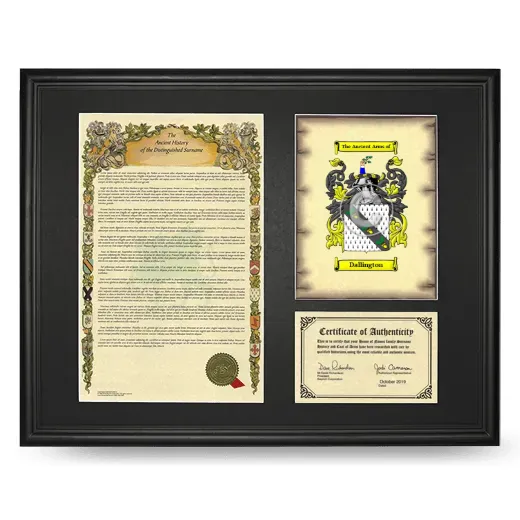 Dallington Framed Surname History and Coat of Arms - Black
