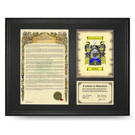 Danison Framed Surname History and Coat of Arms - Black