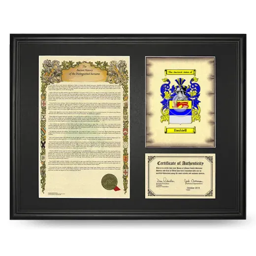 Dashiell Framed Surname History and Coat of Arms - Black