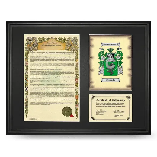 De'prado Framed Surname History and Coat of Arms - Black