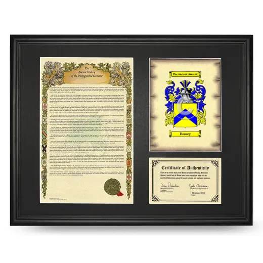 Demey Framed Surname History and Coat of Arms - Black