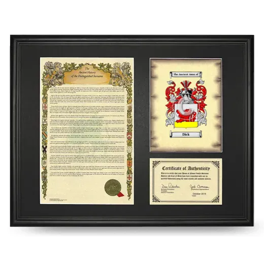 Dick Framed Surname History and Coat of Arms - Black