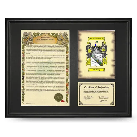 Dolleng Framed Surname History and Coat of Arms - Black