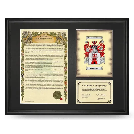 Doncaster Framed Surname History and Coat of Arms - Black