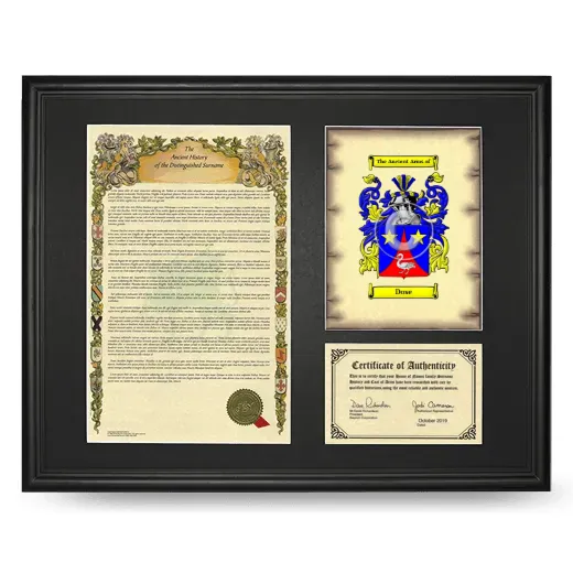 Dose Framed Surname History and Coat of Arms - Black