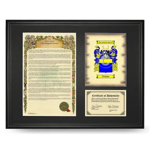 Dumam Framed Surname History and Coat of Arms - Black