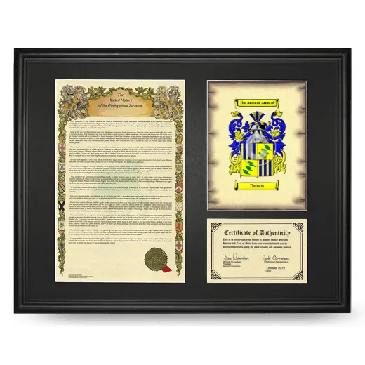 Duran Framed Surname History and Coat of Arms - Black