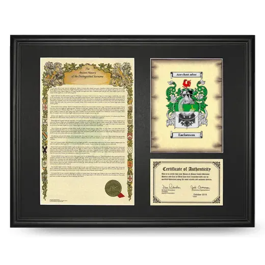 Eacherson Framed Surname History and Coat of Arms - Black