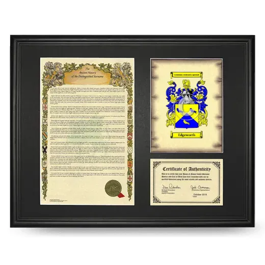 Edgeworth Framed Surname History and Coat of Arms - Black