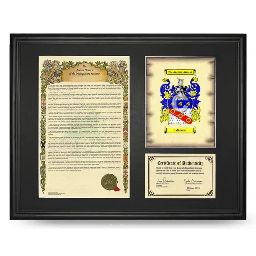 Edisson Framed Surname History and Coat of Arms - Black