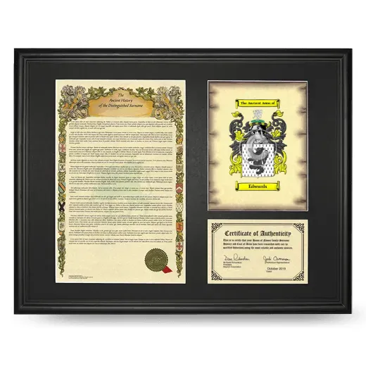 Edwards Framed Surname History and Coat of Arms - Black