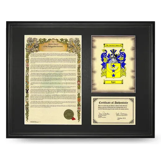 Eger Framed Surname History and Coat of Arms - Black