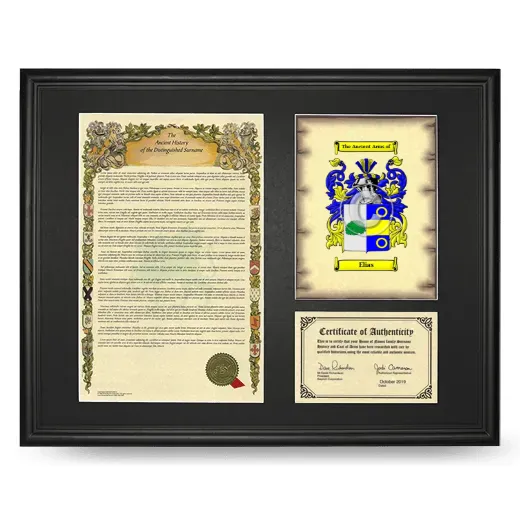 Elias Framed Surname History and Coat of Arms - Black