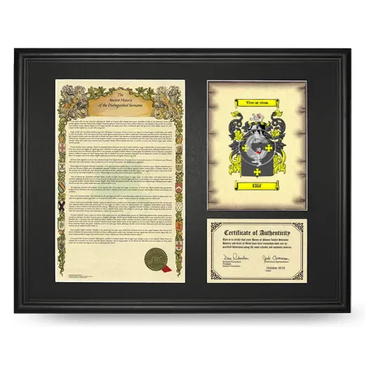 Ellif Framed Surname History and Coat of Arms - Black