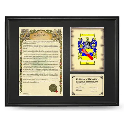 Elvis Framed Surname History and Coat of Arms - Black