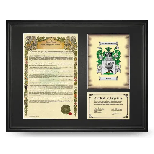 Ernie Framed Surname History and Coat of Arms - Black