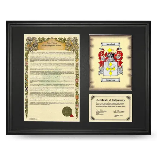 Esington Framed Surname History and Coat of Arms - Black