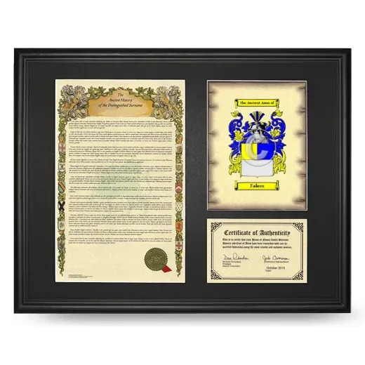 Falero Framed Surname History and Coat of Arms - Black