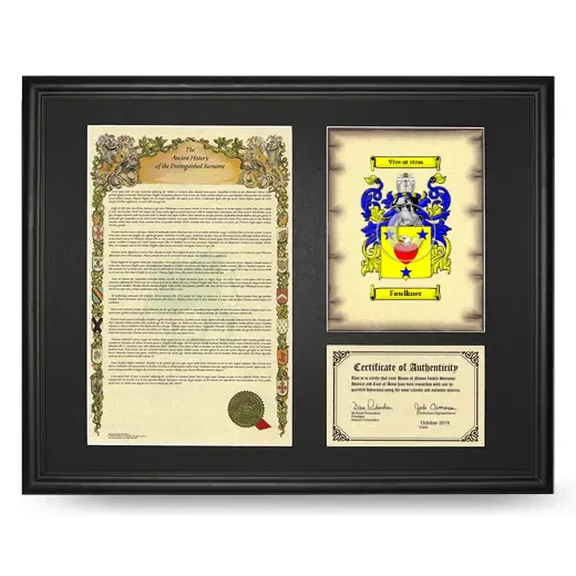 Fawlkner Framed Surname History and Coat of Arms - Black
