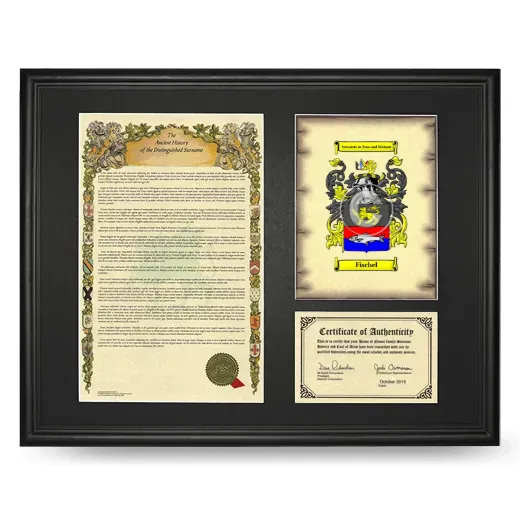 Fischel Framed Surname History and Coat of Arms - Black