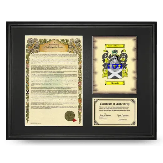 Fitzpatr Framed Surname History and Coat of Arms - Black