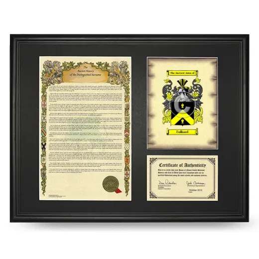 Folkard Framed Surname History and Coat of Arms - Black