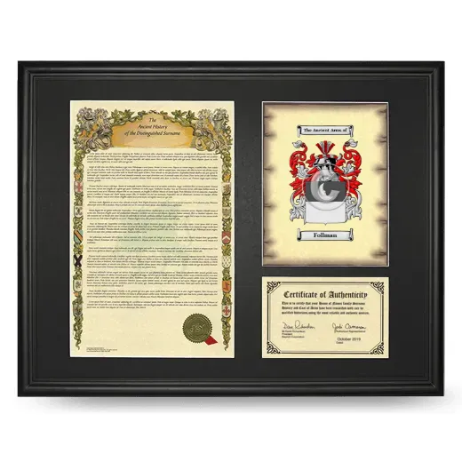 Follman Framed Surname History and Coat of Arms - Black