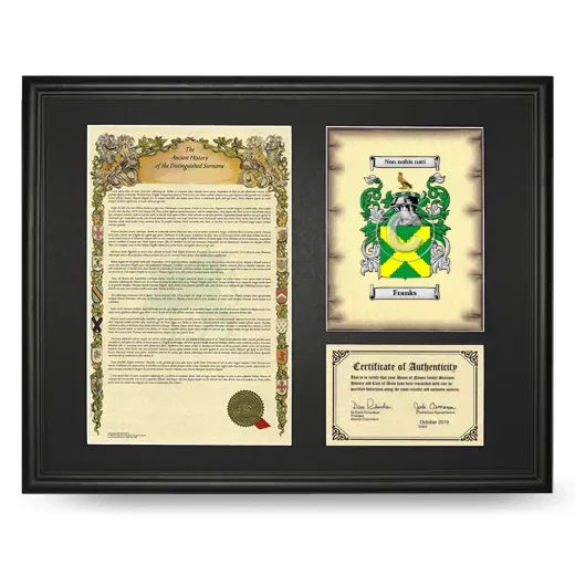 Franks Framed Surname History and Coat of Arms - Black