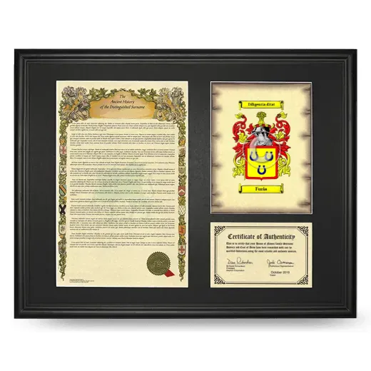 Furia Framed Surname History and Coat of Arms - Black