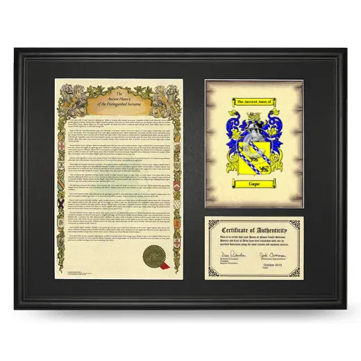 Gape Framed Surname History and Coat of Arms - Black