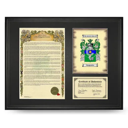 Gasquette Framed Surname History and Coat of Arms - Black