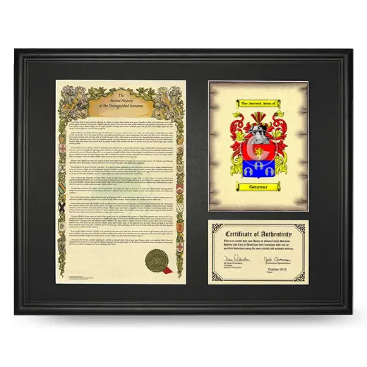 Genovar Framed Surname History and Coat of Arms - Black