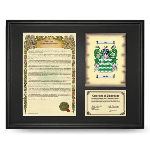 Geske Framed Surname History and Coat of Arms - Black