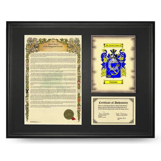 Gosman Framed Surname History and Coat of Arms - Black