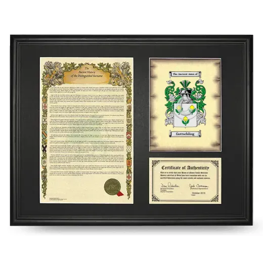 Gottschling Framed Surname History and Coat of Arms - Black