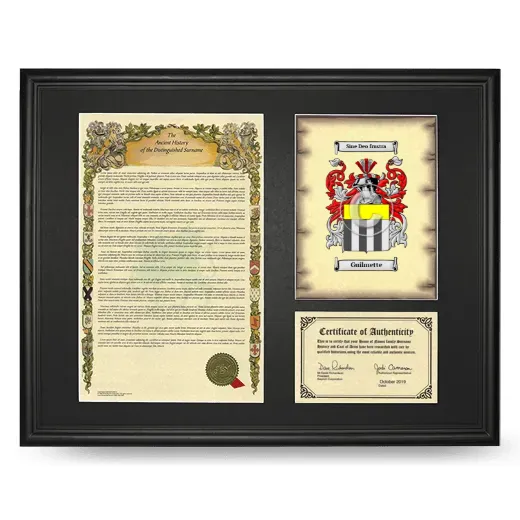 Guilmette Framed Surname History and Coat of Arms - Black