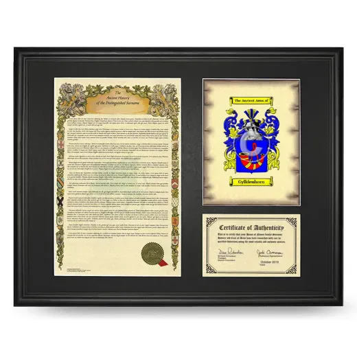 Gylldenhorn Framed Surname History and Coat of Arms - Black