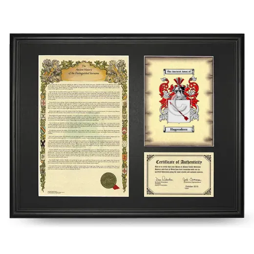 Hagendorn Framed Surname History and Coat of Arms - Black