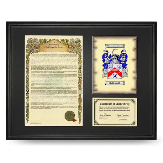 Hallsworth Framed Surname History and Coat of Arms - Black