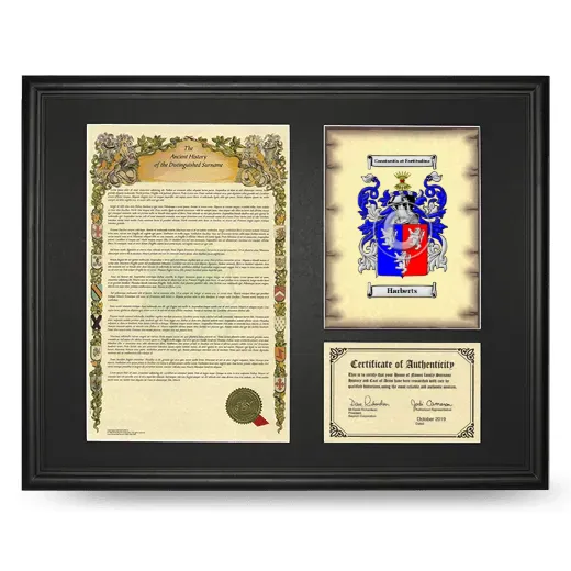 Harberts Framed Surname History and Coat of Arms - Black
