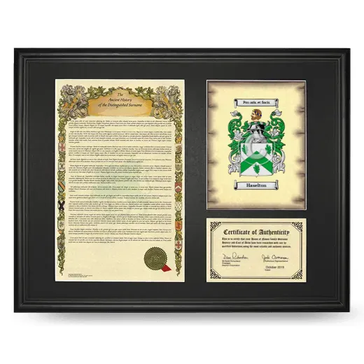 Haselton Framed Surname History and Coat of Arms - Black