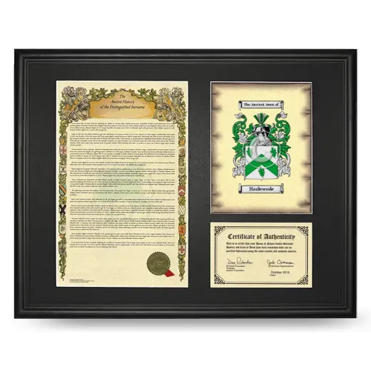 Hazlewode Framed Surname History and Coat of Arms - Black
