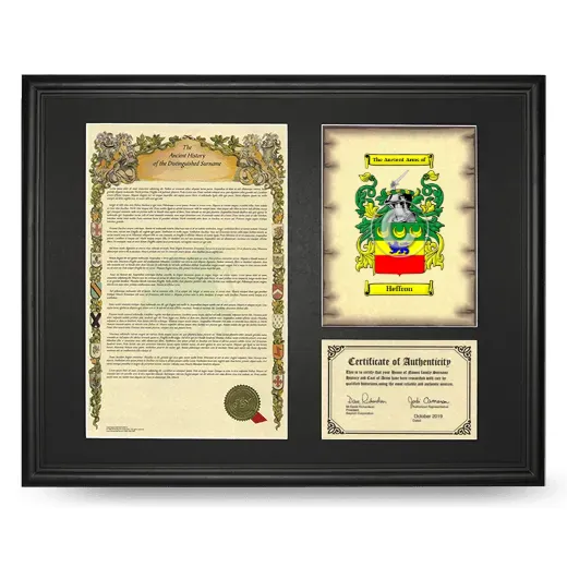 Heffron Framed Surname History and Coat of Arms - Black