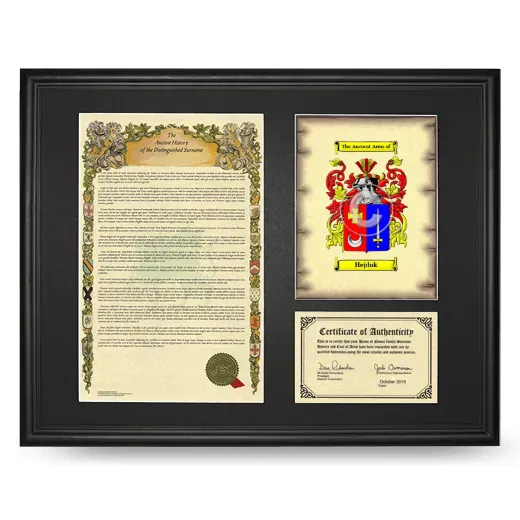 Hejduk Framed Surname History and Coat of Arms - Black