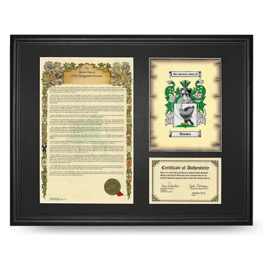Hernes Framed Surname History and Coat of Arms - Black