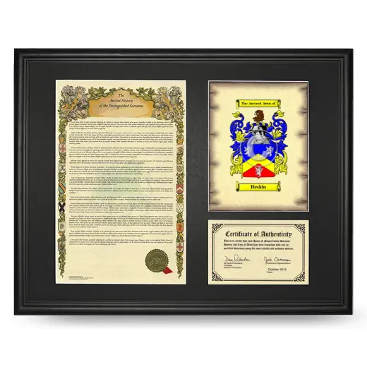Heskin Framed Surname History and Coat of Arms - Black