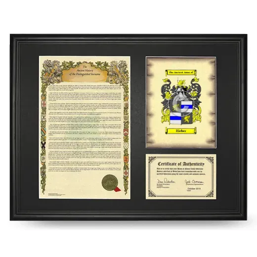 Hieber Framed Surname History and Coat of Arms - Black