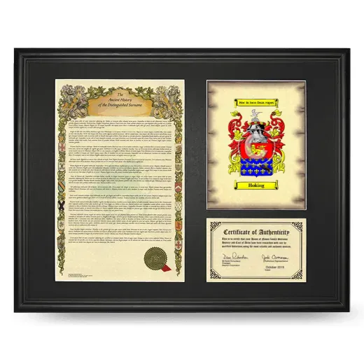 Hoking Framed Surname History and Coat of Arms - Black